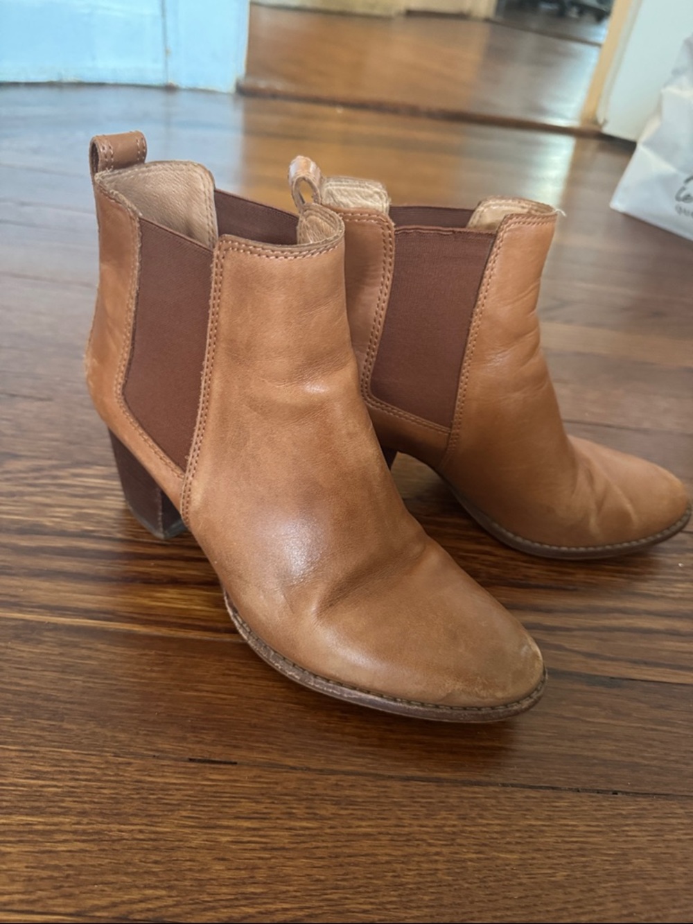 Madewell Cognac Leather Chelsea Ankle Boots
